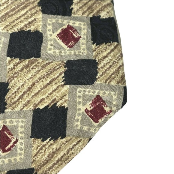 Robert Talbott Foursome Tie 100% Silk Mens Necktie Geometric Tan Black Red‎ VTG - Picture 3 of 8